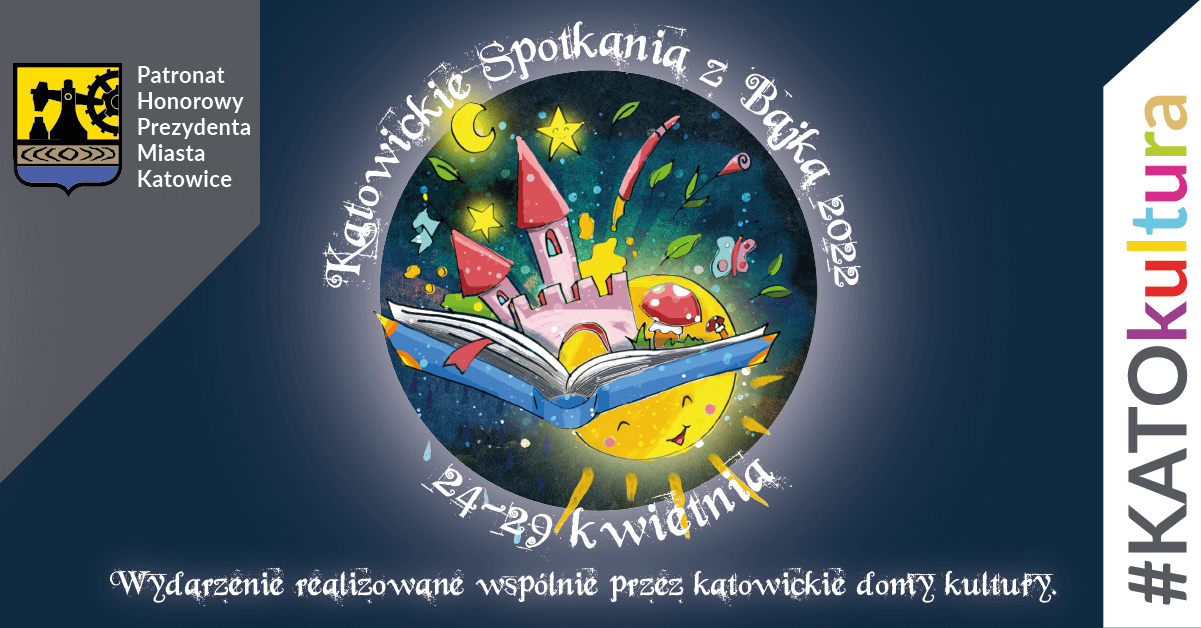 Baner z logiem Katowickich Spotkań z Bajkami 2022